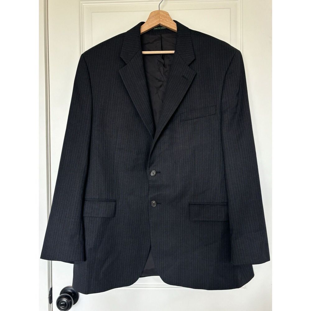 Ralph Lauren Wool Blazer Men's 44R Black Blue Pinstripe Sport Coat 2 Button